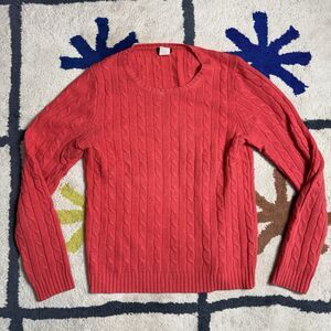 J.CREW Women's Red Vintage Wool Cashmere Angora Blend Fisherman Knit Sweater M
